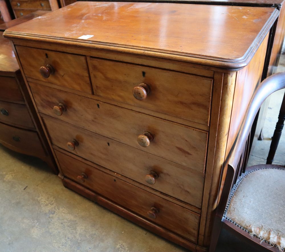 A Victorian mahogany chest of two short and three graduated long drawers, width 105cm